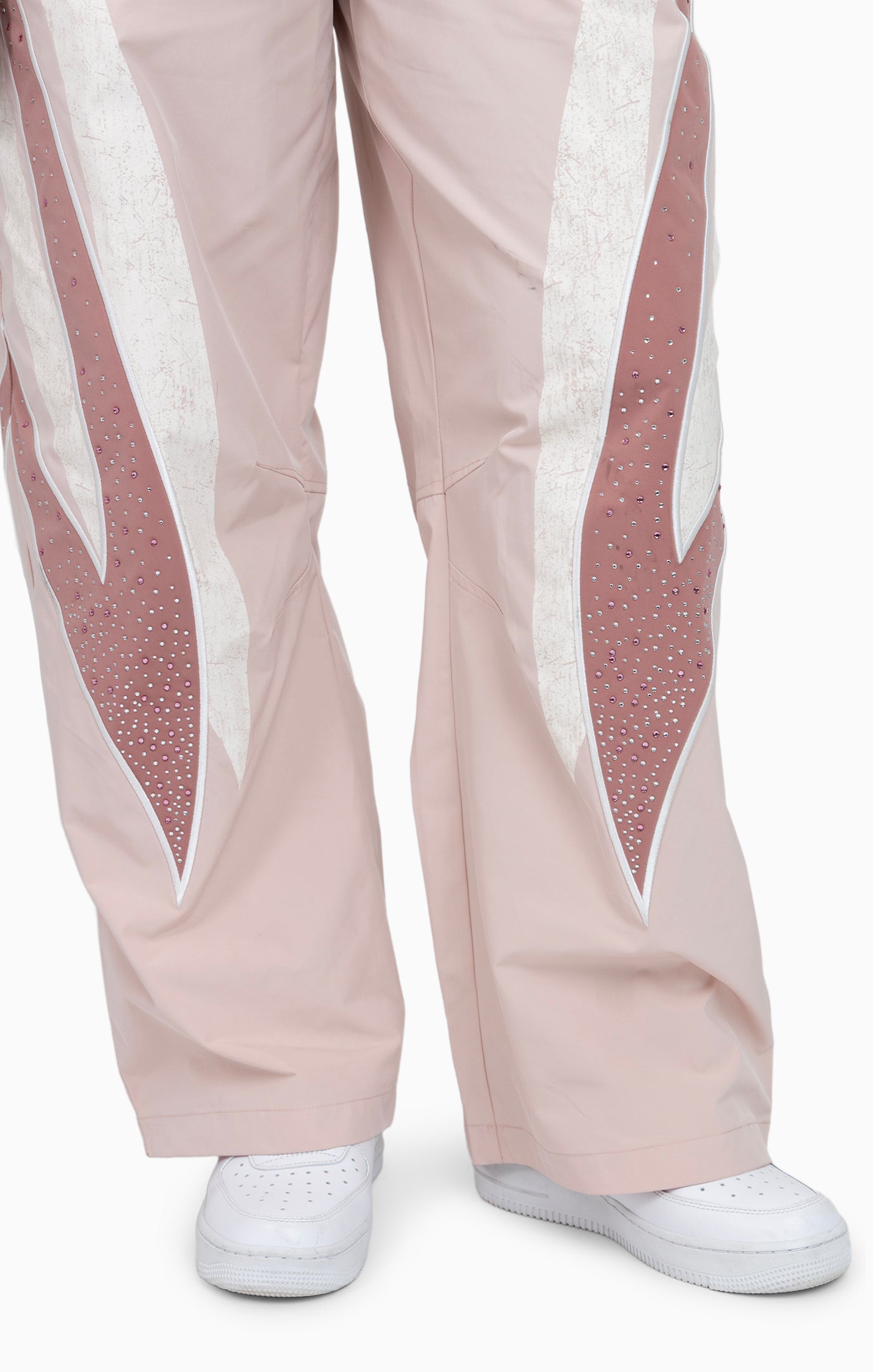 Rhinestone Panel Windbreaker Pants - Blush Powder