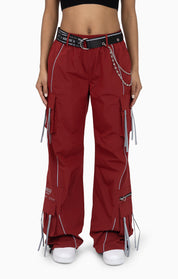 Strappy Utility Wide Leg Pants W/ Belt - Biking Red