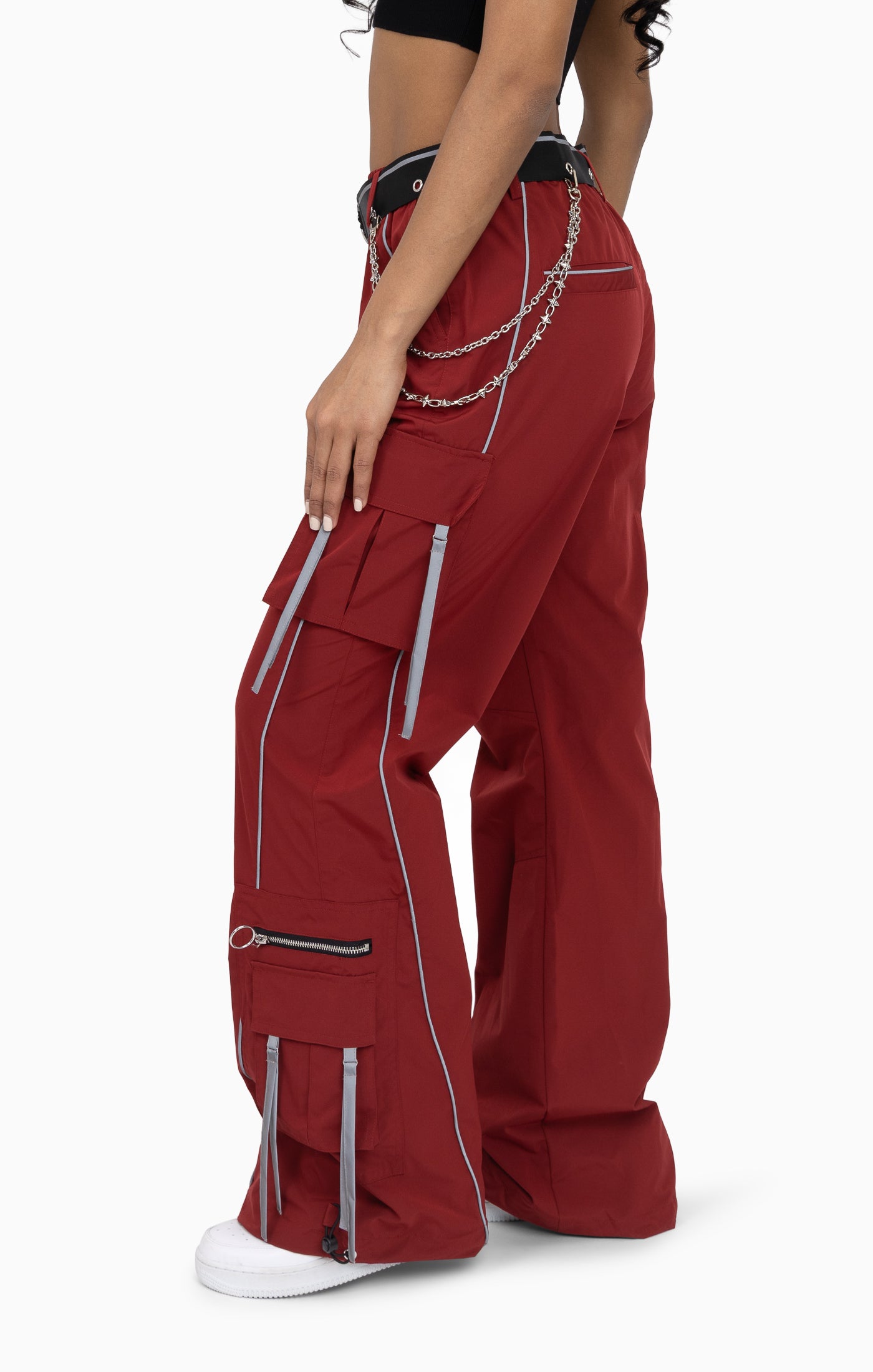 Strappy Utility Wide Leg Pants W/ Belt - Biking Red