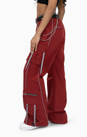 Strappy Utility Wide Leg Pants W/ Belt - Biking Red