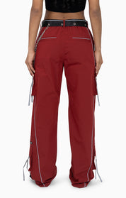 Strappy Utility Wide Leg Pants W/ Belt - Biking Red