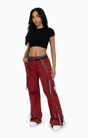 Strappy Utility Wide Leg Pants W/ Belt - Biking Red