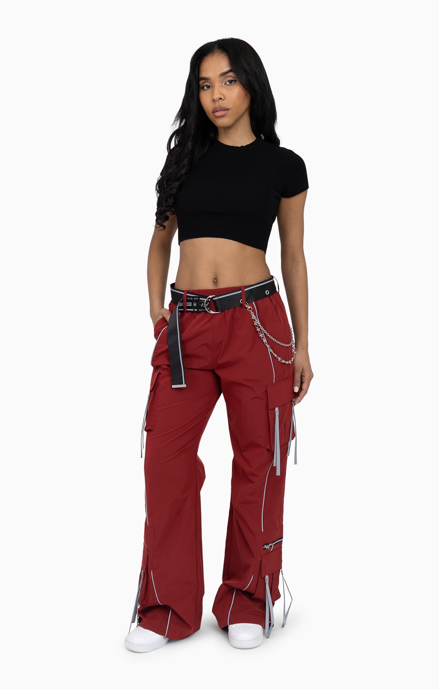 Strappy Utility Wide Leg Pants W/ Belt - Biking Red