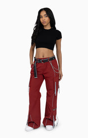 Strappy Utility Wide Leg Pants W/ Belt - Biking Red
