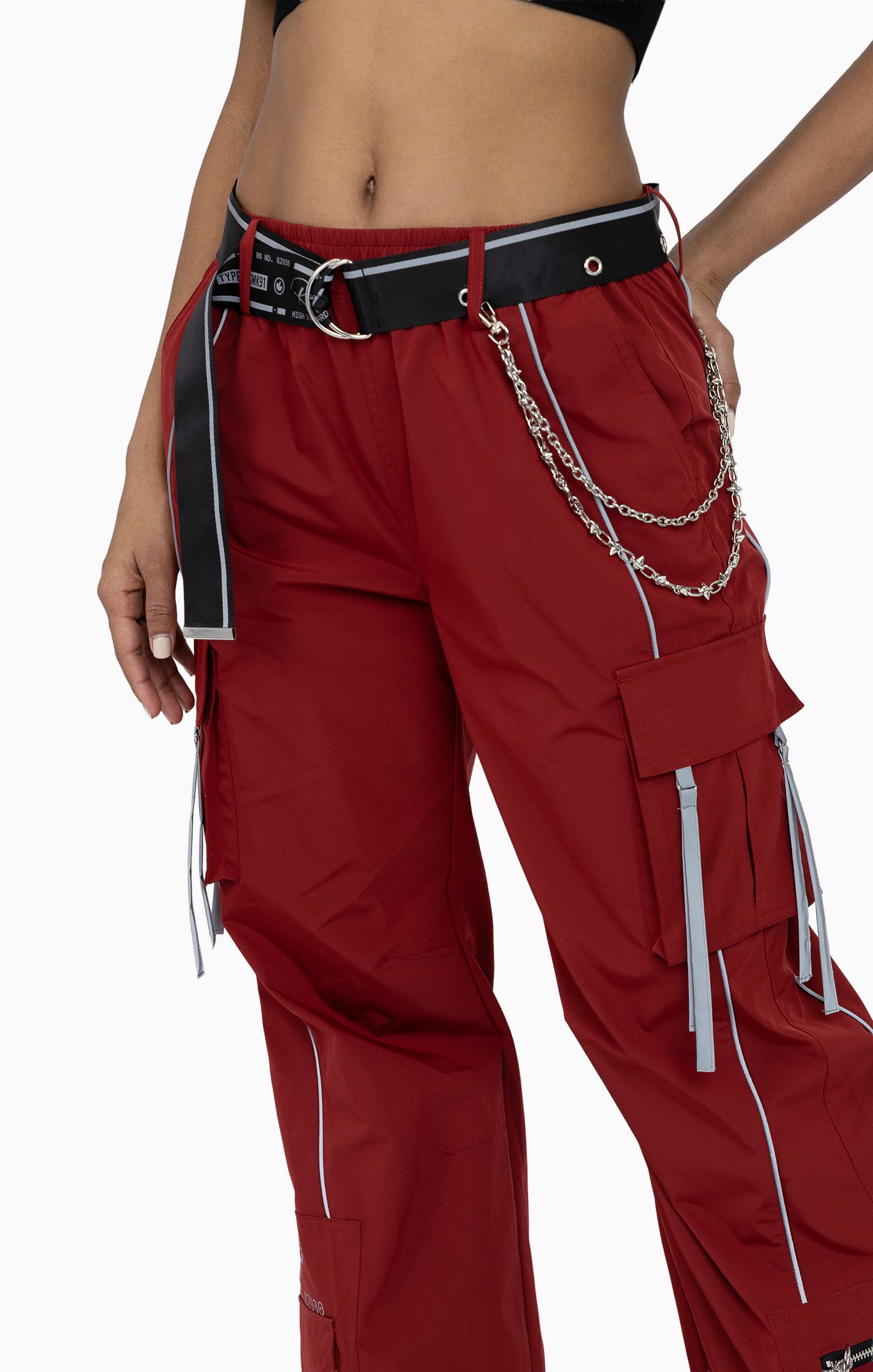 Strappy Utility Wide Leg Pants W/ Belt - Biking Red