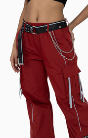 Strappy Utility Wide Leg Pants W/ Belt - Biking Red
