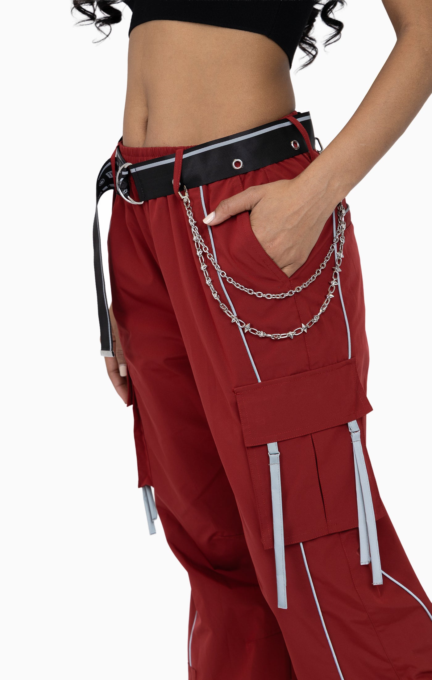 Strappy Utility Wide Leg Pants W/ Belt - Biking Red
