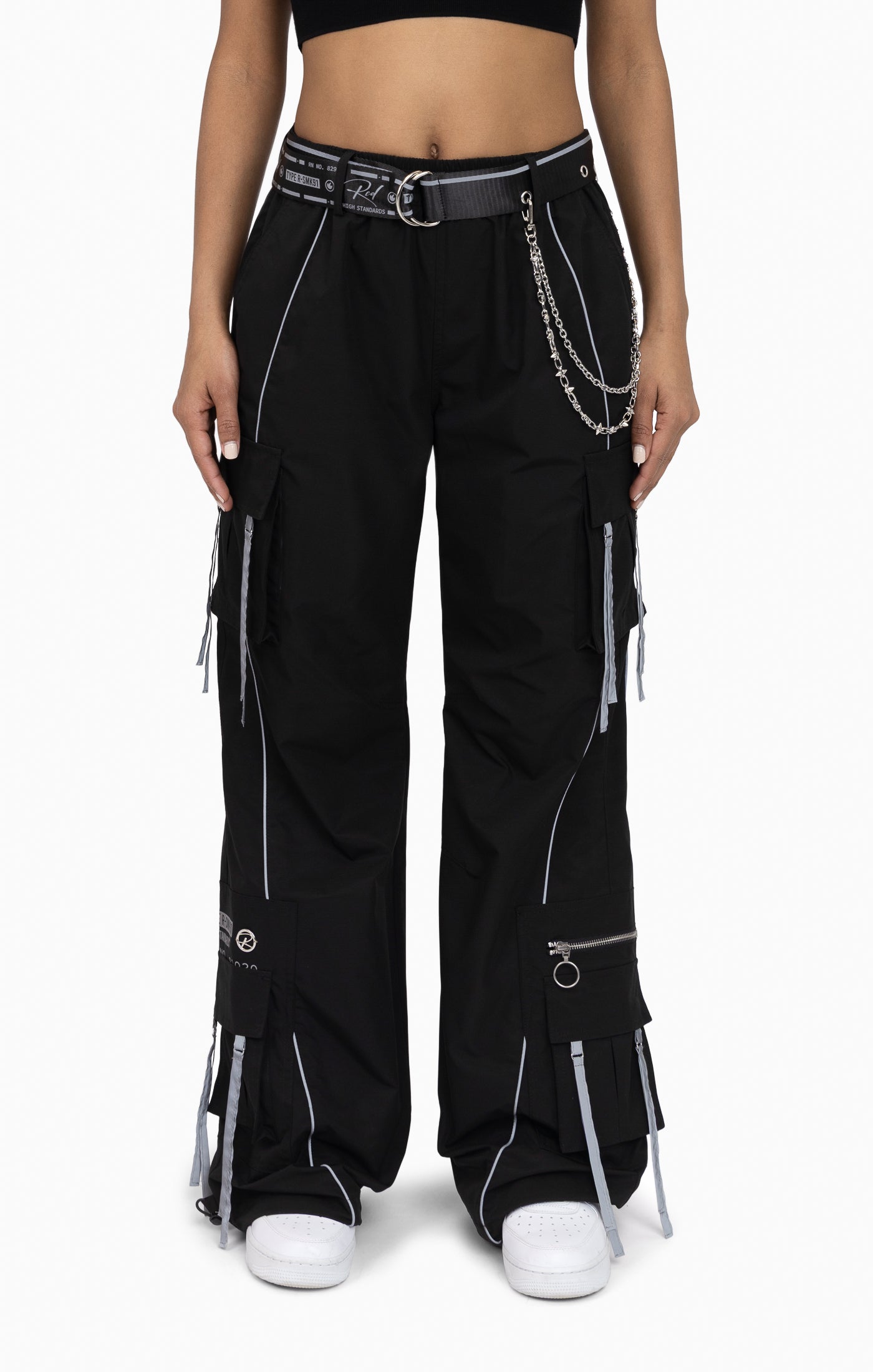 Strappy Utility Wide Leg Pants W/ Belt - Black