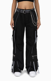 Strappy Utility Wide Leg Pants W/ Belt - Black
