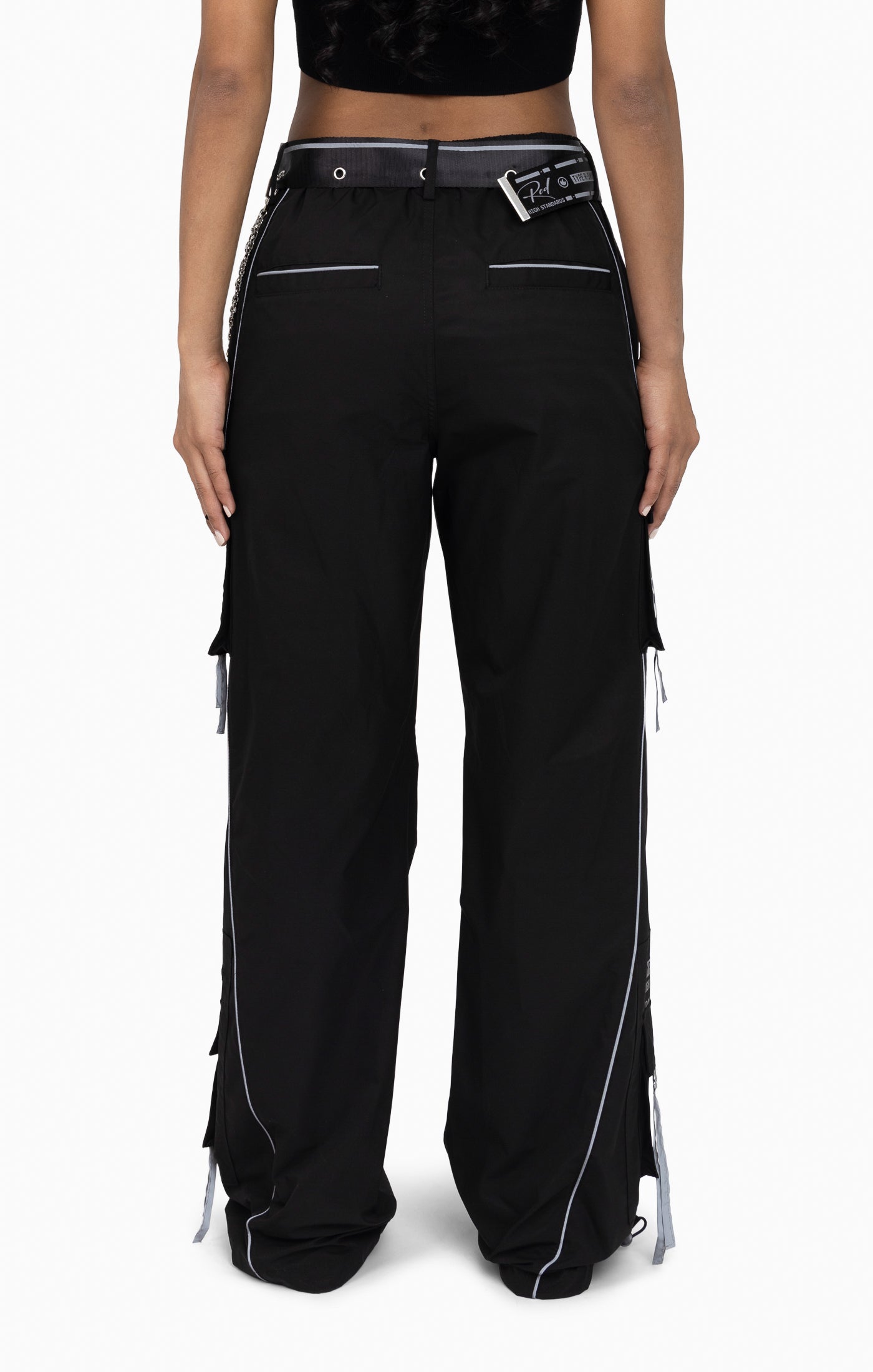 Strappy Utility Wide Leg Pants W/ Belt - Black
