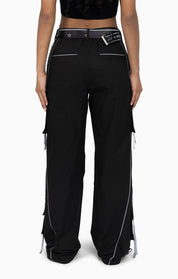 Strappy Utility Wide Leg Pants W/ Belt - Black