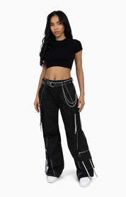 Strappy Utility Wide Leg Pants W/ Belt - Black