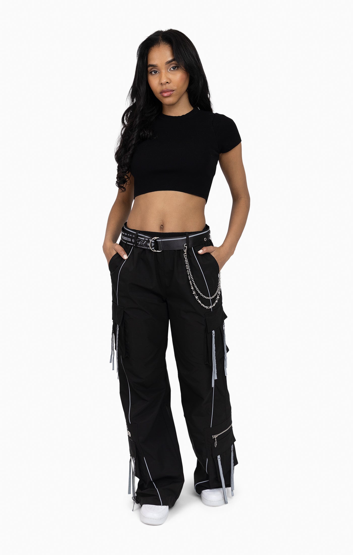 Strappy Utility Wide Leg Pants W/ Belt - Black
