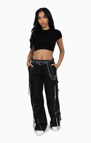 Strappy Utility Wide Leg Pants W/ Belt - Black