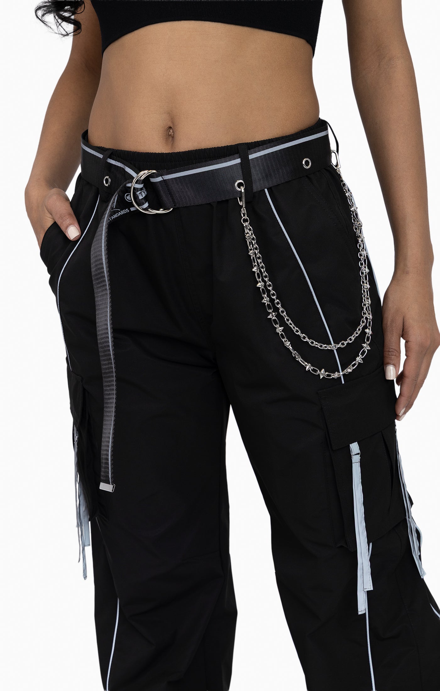 Strappy Utility Wide Leg Pants W/ Belt - Black