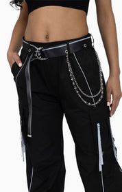 Strappy Utility Wide Leg Pants W/ Belt - Black
