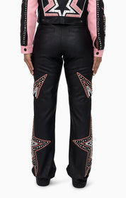 PU Leather Embellished Pants - Peony