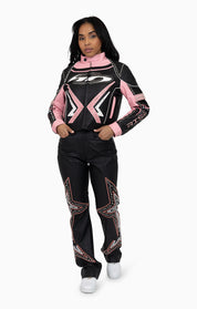 PU Leather Embellished Pants - Peony