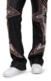 PU Leather Embellished Pants - Peony