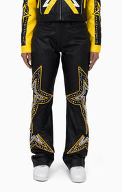 PU Leather Embellished Pants - Solar Power