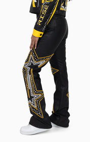 PU Leather Embellished Pants - Solar Power
