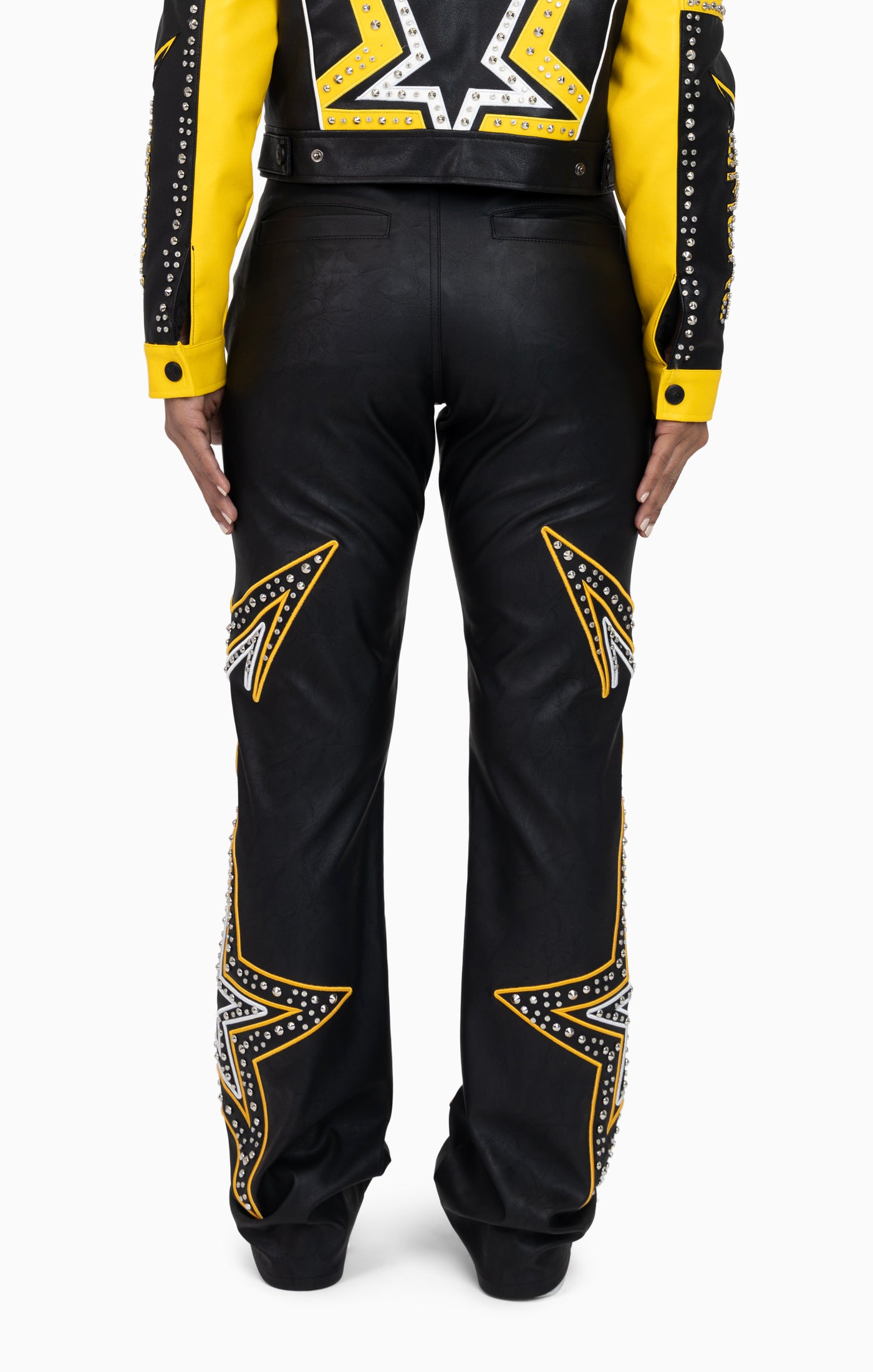 PU Leather Embellished Pants - Solar Power