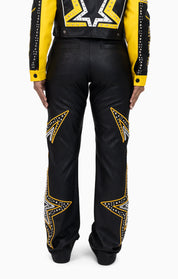 PU Leather Embellished Pants - Solar Power