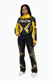 PU Leather Embellished Pants - Solar Power