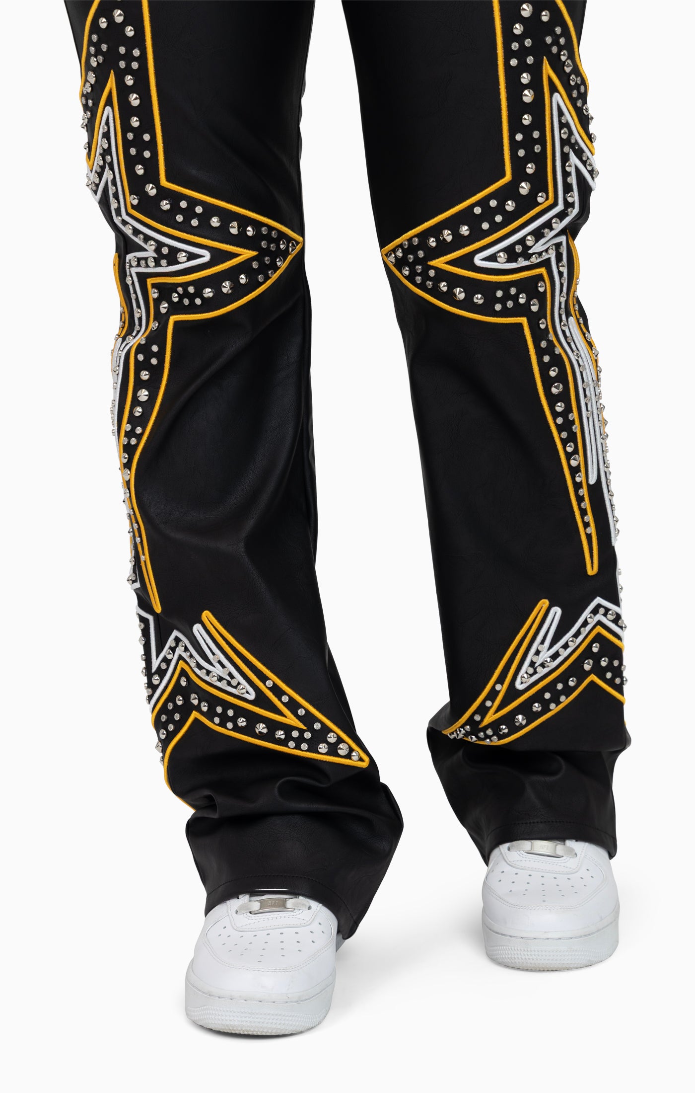 PU Leather Embellished Pants - Solar Power