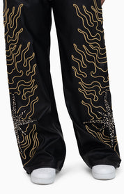 Embellished Embroidered PU Pants - Black