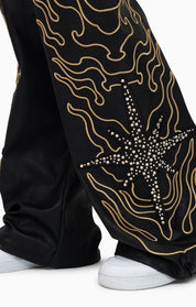 Embellished Embroidered PU Pants - Black