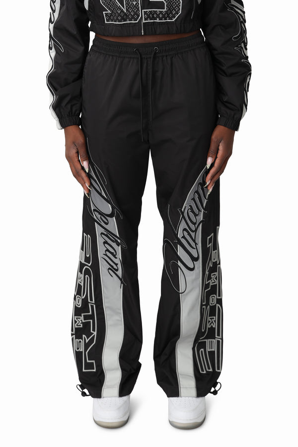Embroidered Gradient Paneled Pants - Black