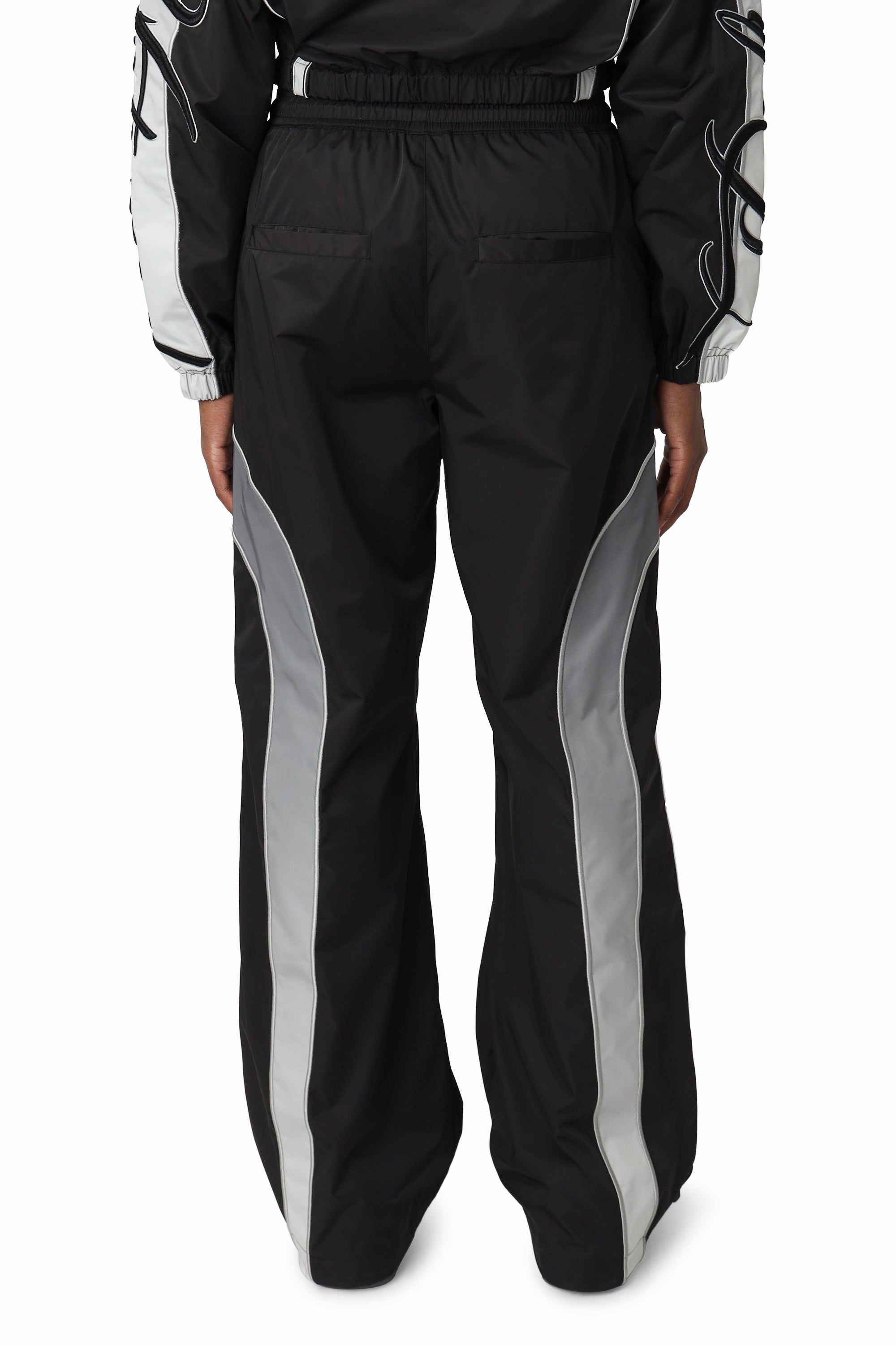 Embroidered Gradient Paneled Pants - Black
