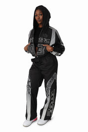 Embroidered Gradient Paneled Pants - Black