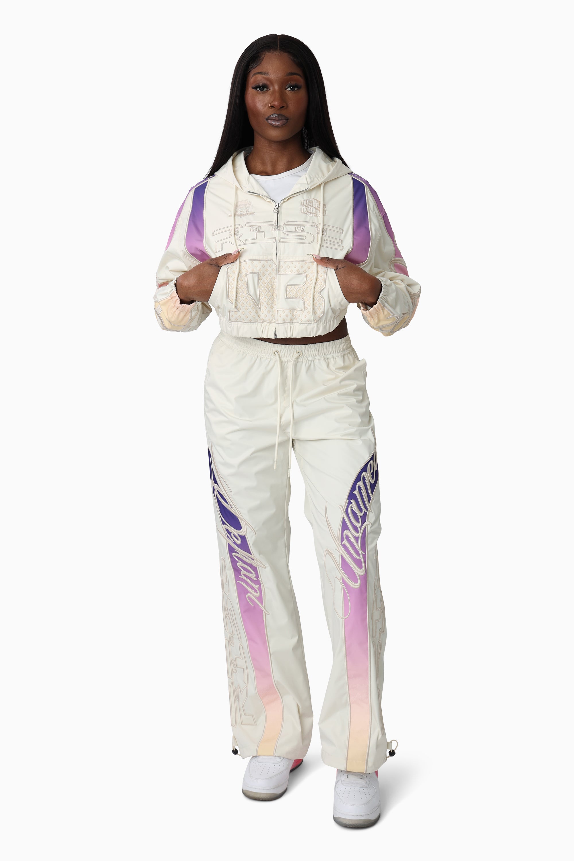 Embroidered Gradient Paneled Pants - Gardenia