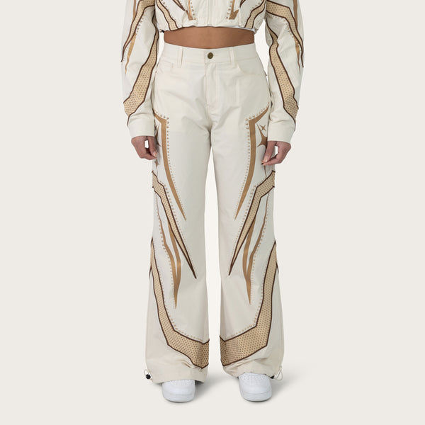 Wide Leg Track Pants - Oatmeal