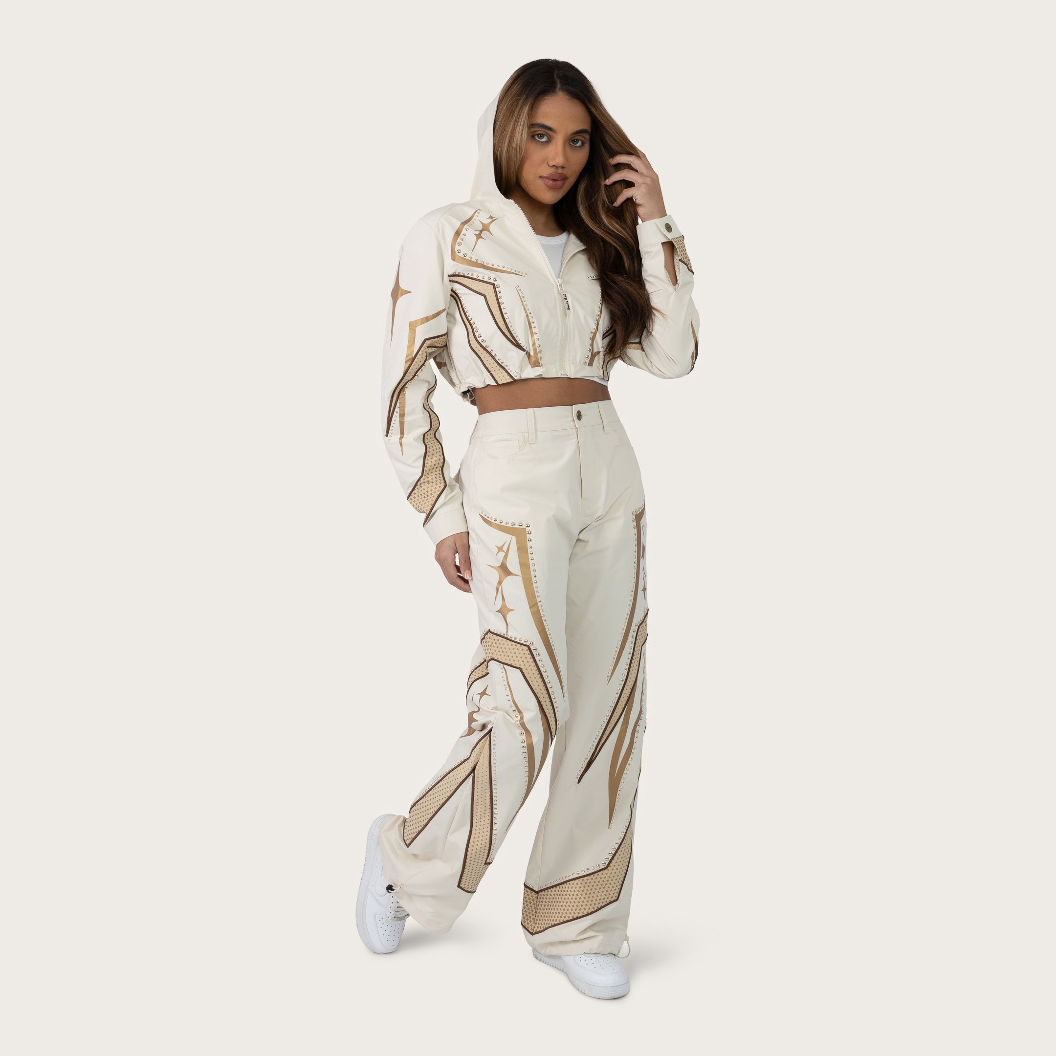 Wide Leg Track Pants - Oatmeal