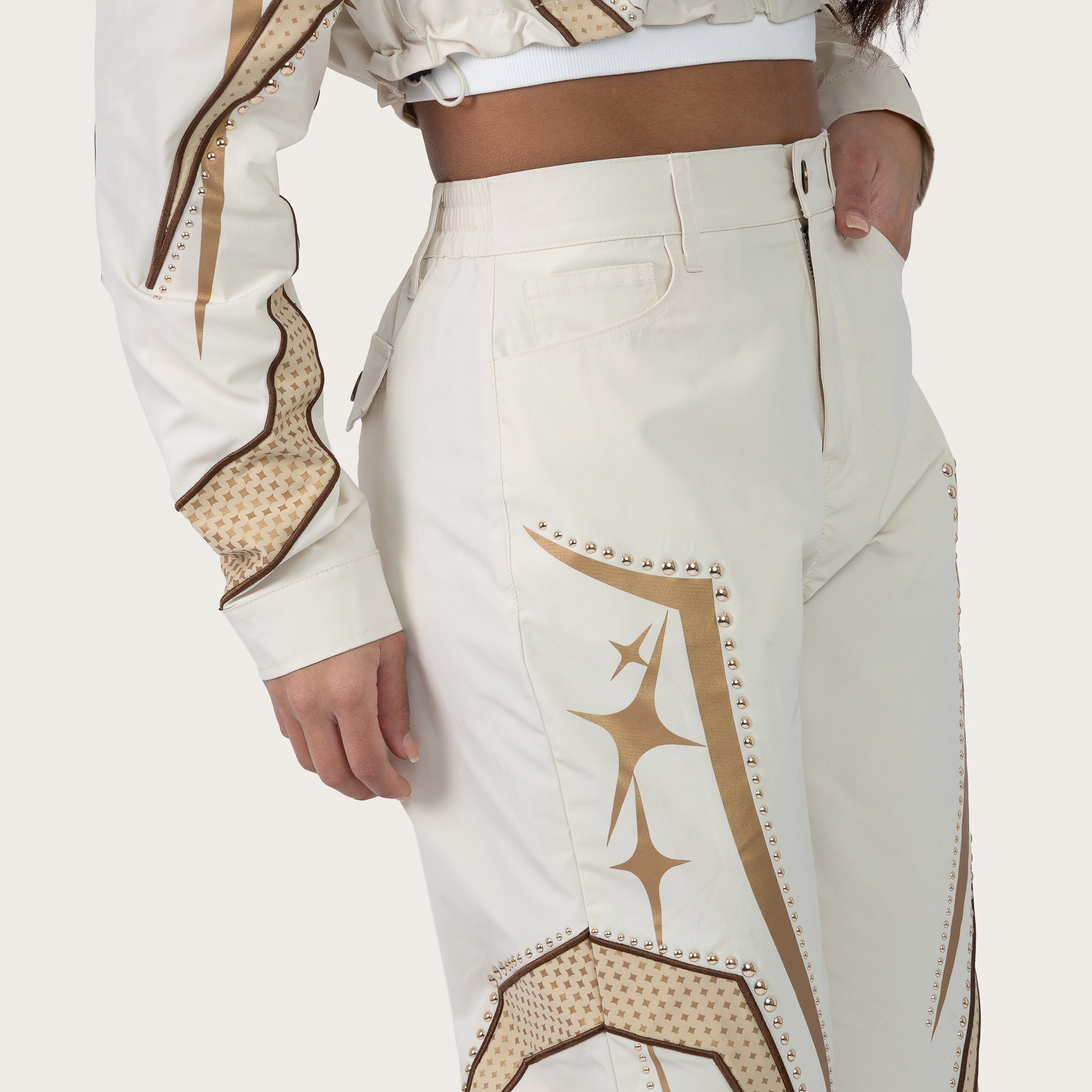 Wide Leg Track Pants - Oatmeal