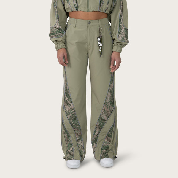 Wide Leg Chain Pants - Oil Green