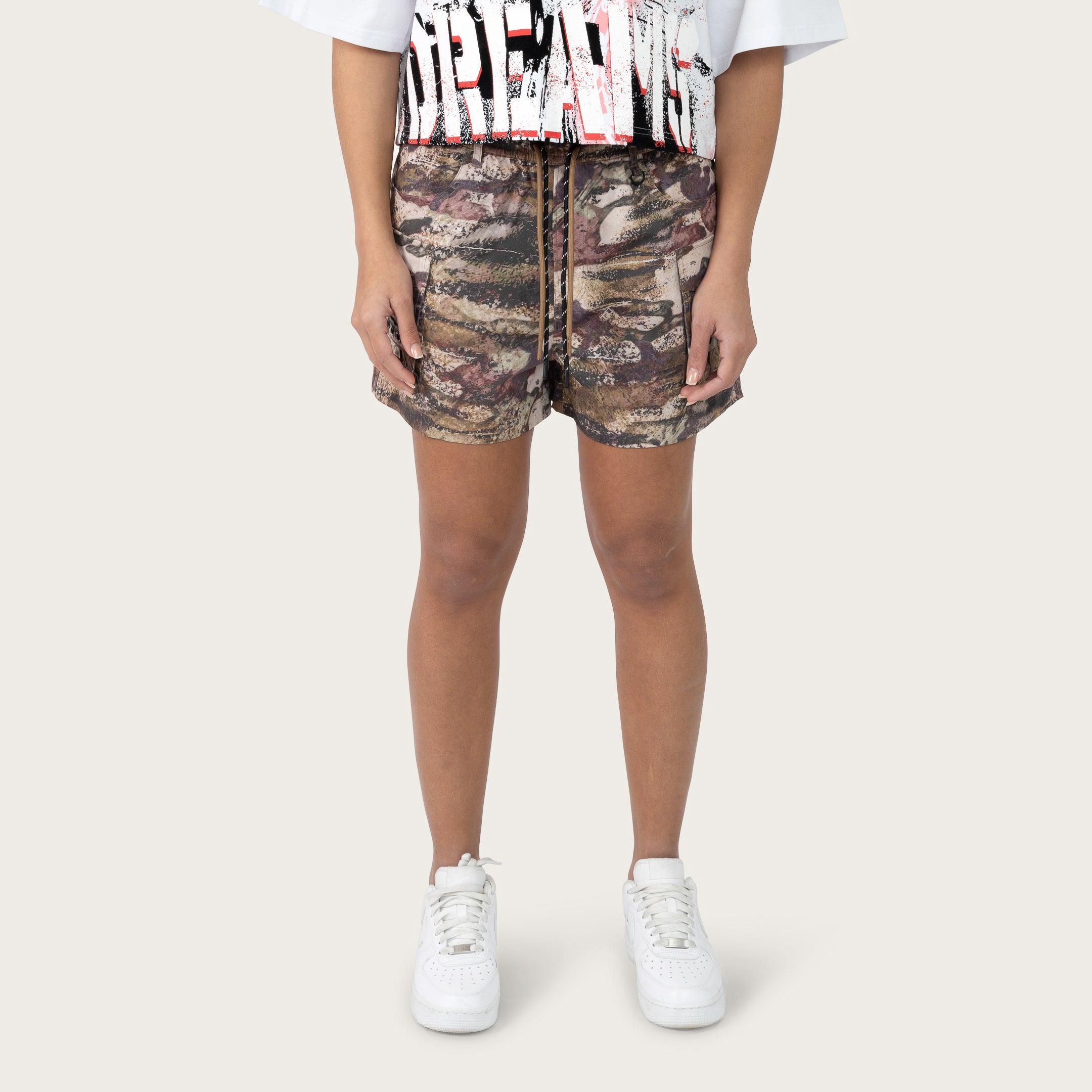 Slouched Windbreaker Cargo Shorts - Mauve Tigress Camo