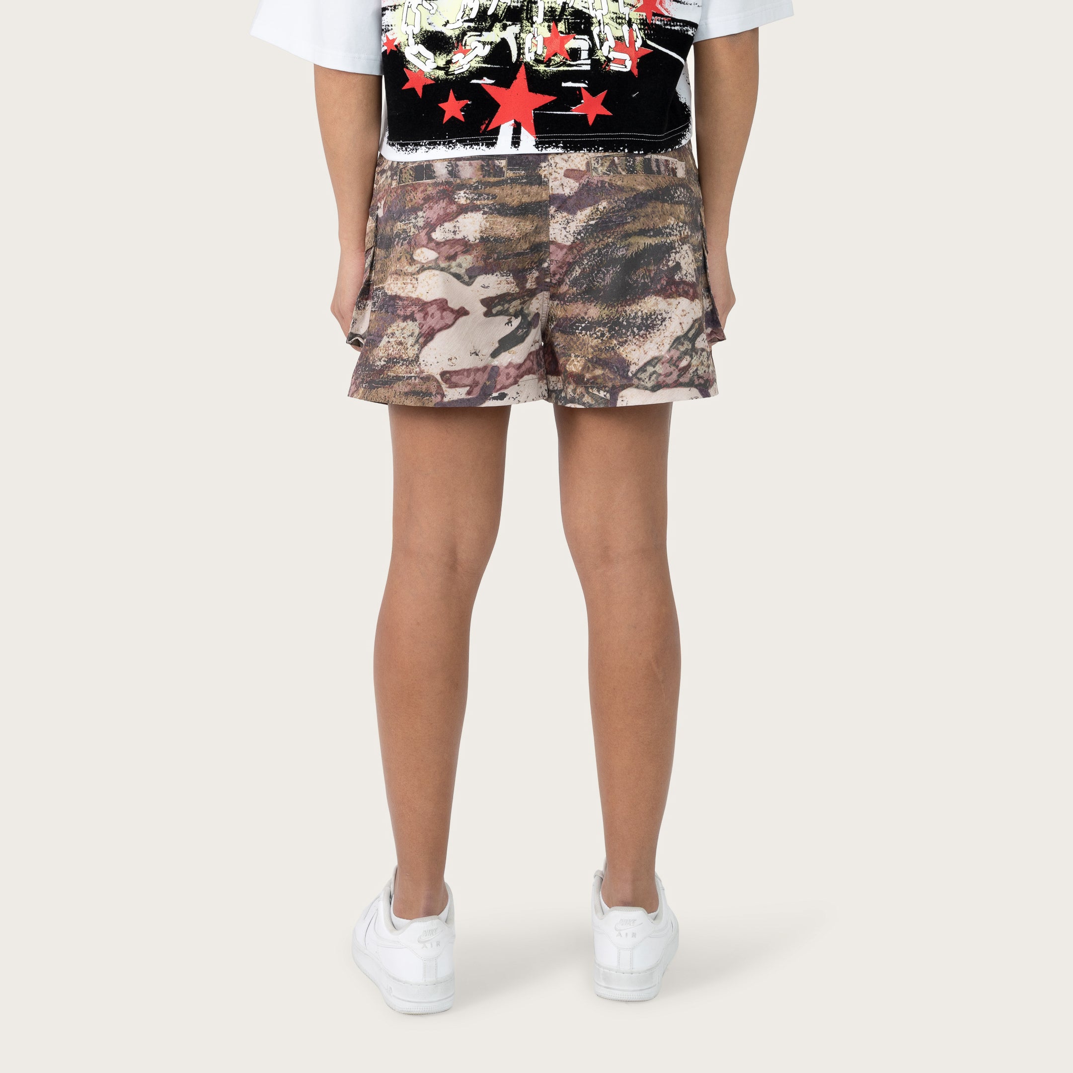 Slouched Windbreaker Cargo Shorts - Mauve Tigress Camo