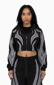 Rhinestone Panel Windbreaker Jacket - Black