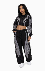 Rhinestone Panel Windbreaker Jacket - Black