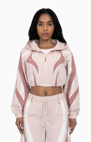 Rhinestone Panel Windbreaker Jacket - Blush Powder