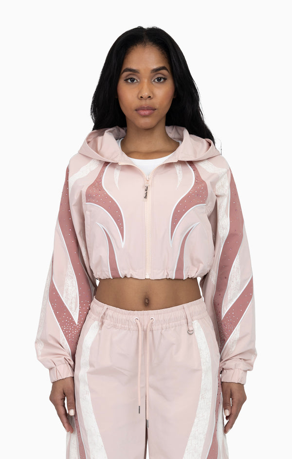 Rhinestone Panel Windbreaker Jacket - Blush Powder