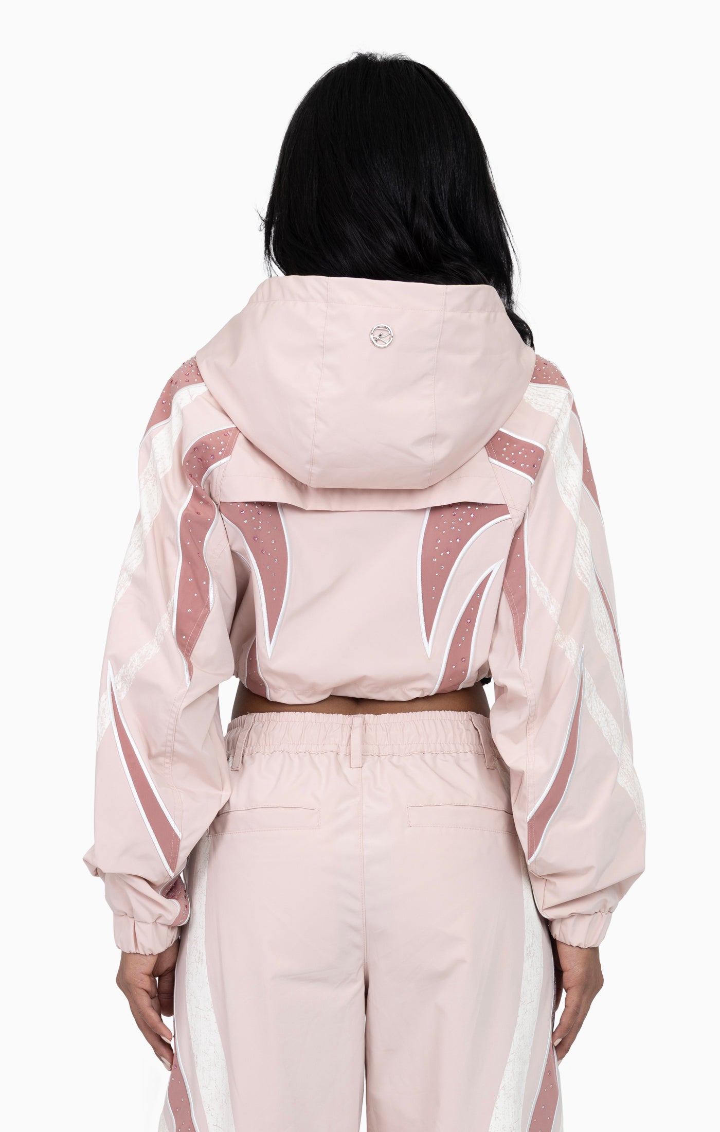 Rhinestone Panel Windbreaker Jacket - Blush Powder