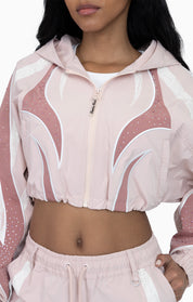 Rhinestone Panel Windbreaker Jacket - Blush Powder