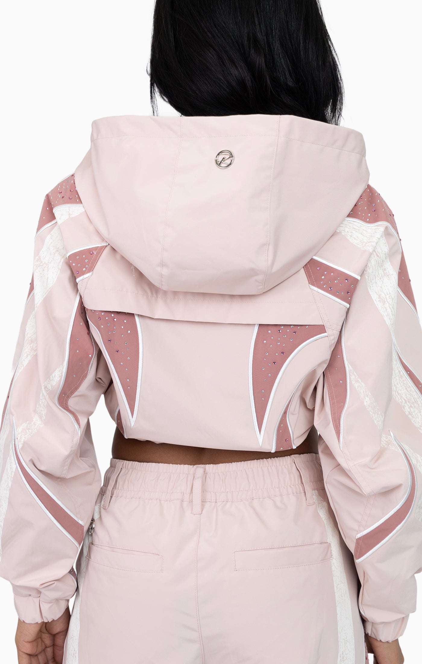 Rhinestone Panel Windbreaker Jacket - Blush Powder