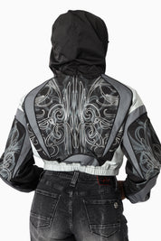 Oversized Cropped Hooded Bomber Jacket - Black
