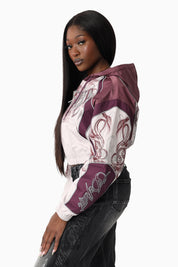 Oversized Cropped Hooded Bomber Jacket - Lilac Marble